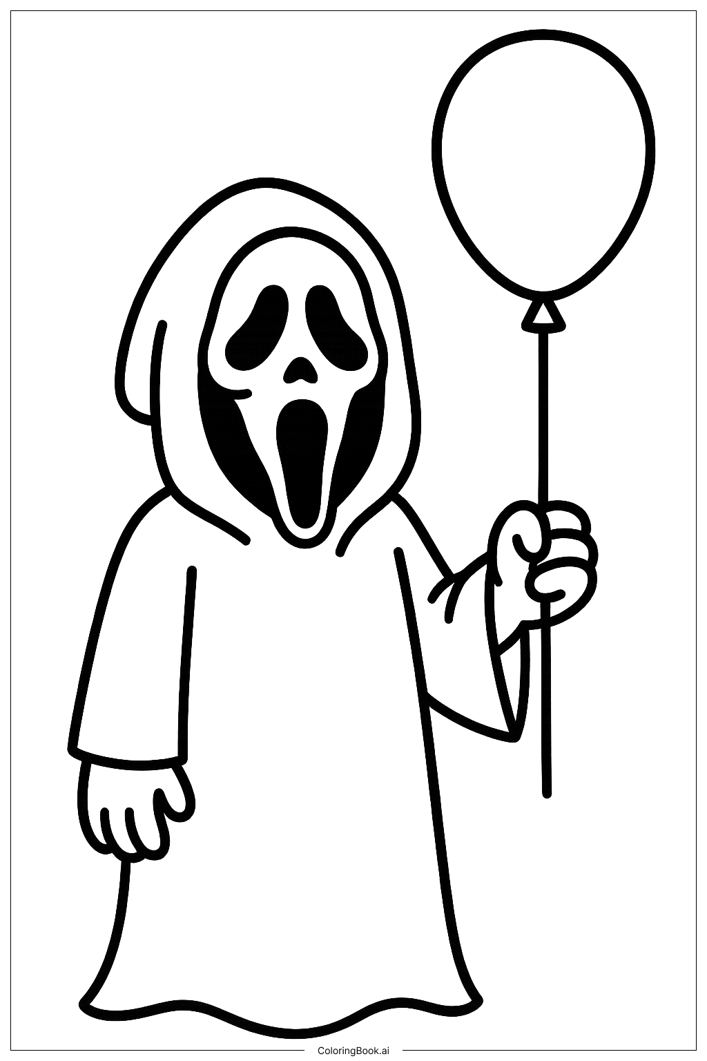  Página para colorear de Ghostface y un globo flotante 