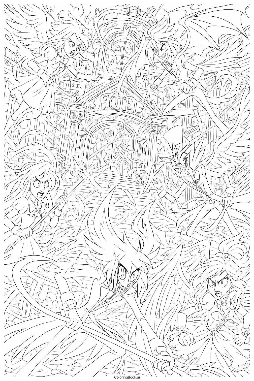 Hazbin 호텔의 최종 결전 색칠공부 페이지