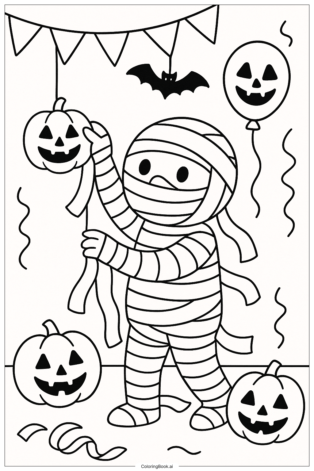  Mummy Decorating For A Halloween Party Coloring Page 