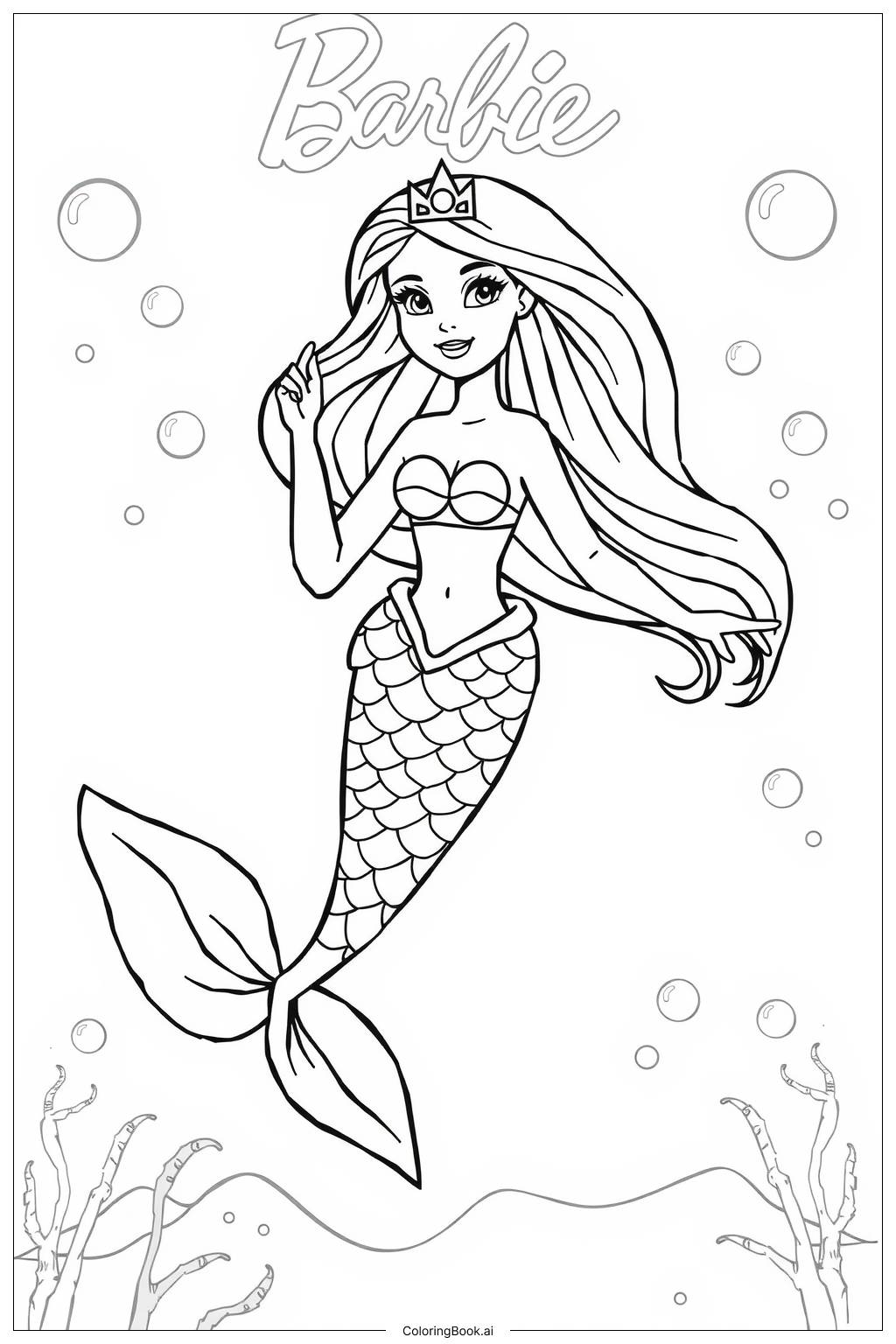  Page de coloriage Aventure de Barbie Sirène 