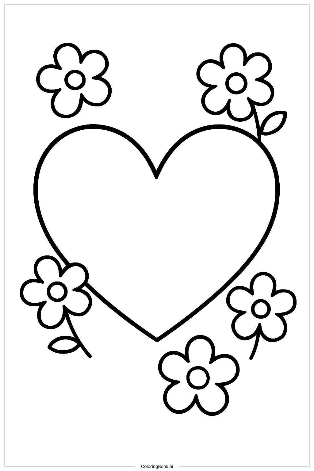  A Valentine With Hearts and Flowers Coloring Page 