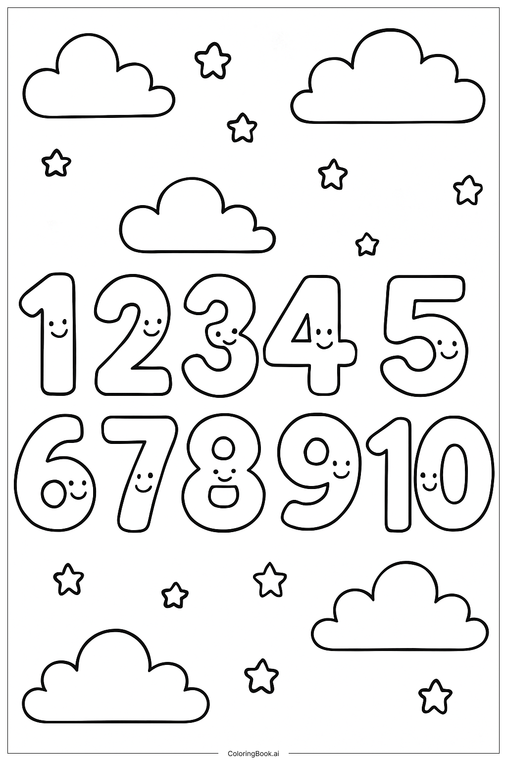  一到十的数字排成行填色页 