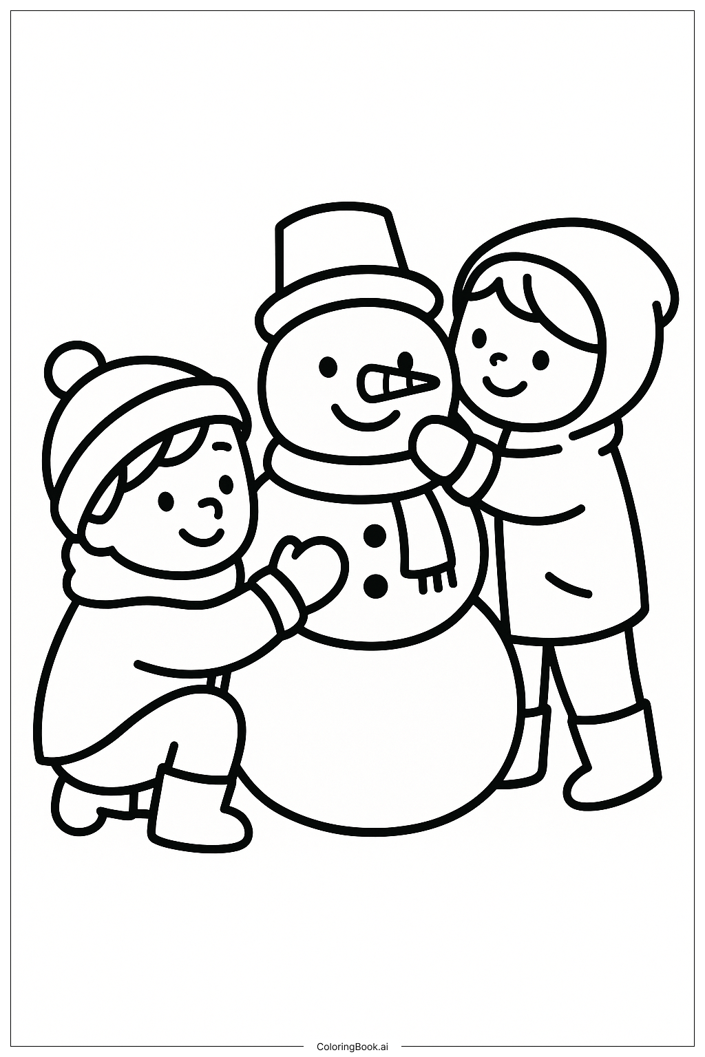 Cozy Friends Building A Snowman Coloring Page