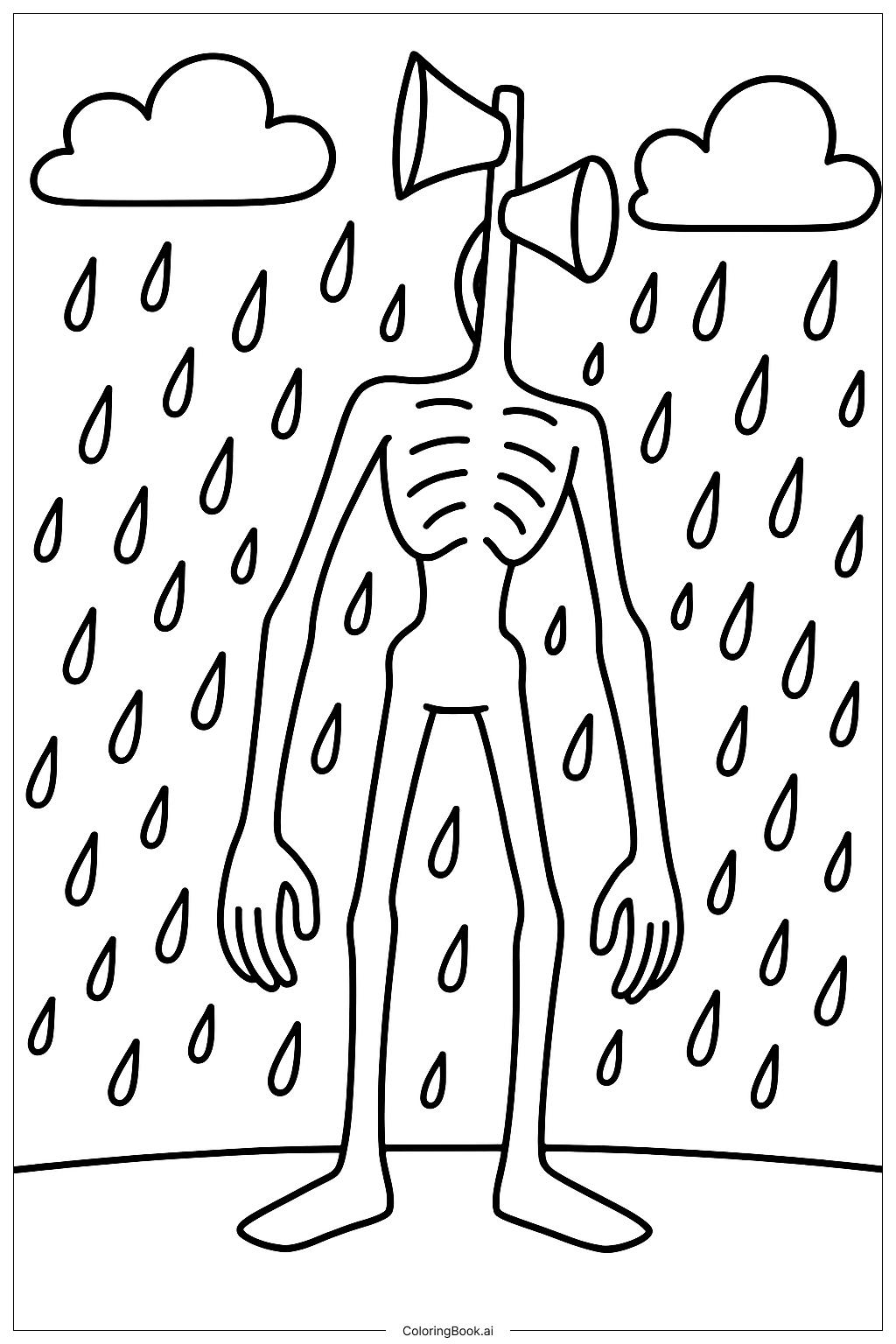 Siren Head In The Rain Coloring Page