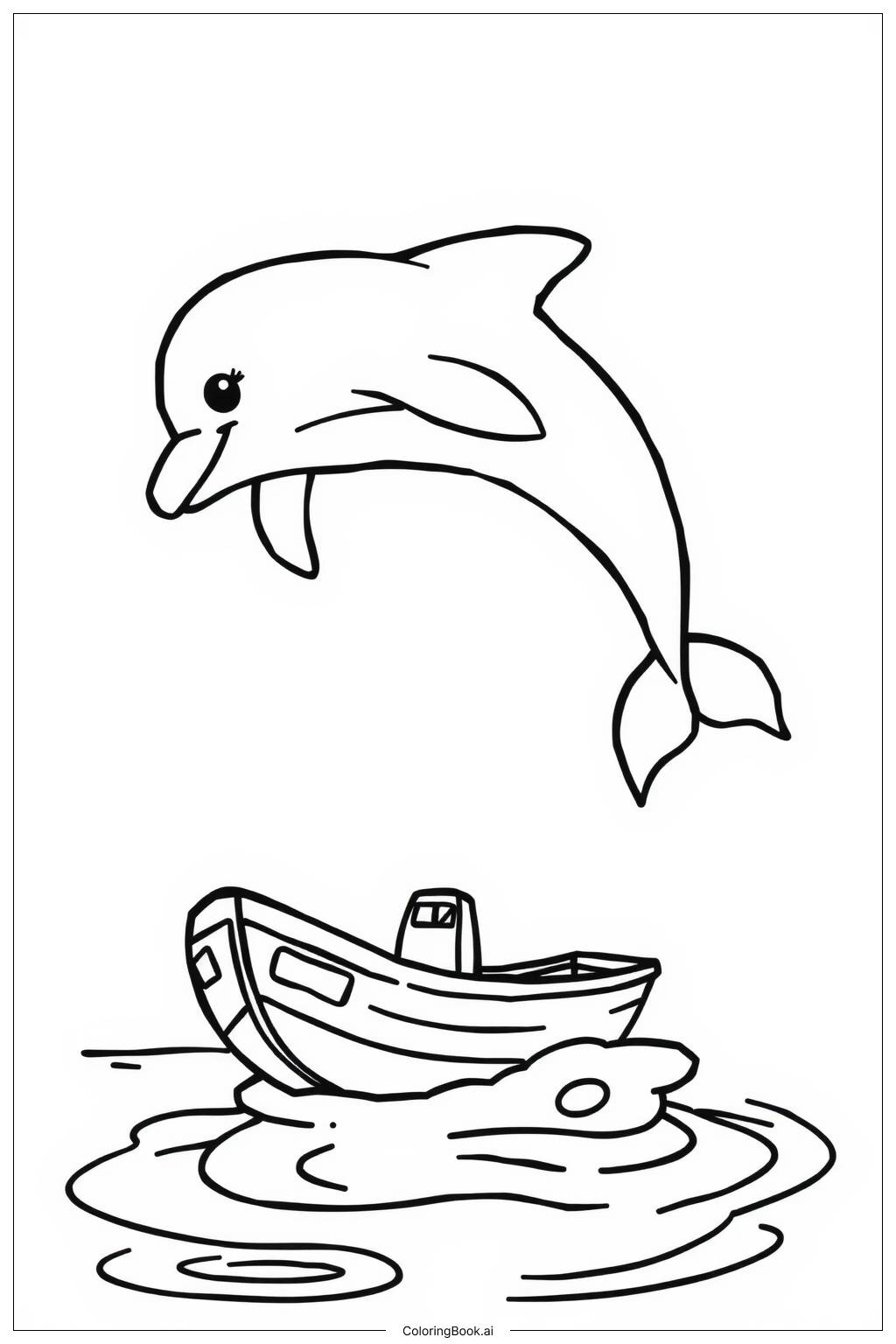  Page de coloriage Dauphin Sautant Au- dessus d'un Bateau 