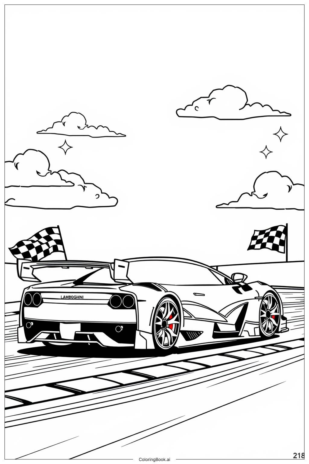  Página para colorear de Escena de carreras Lamborghini Veneno 