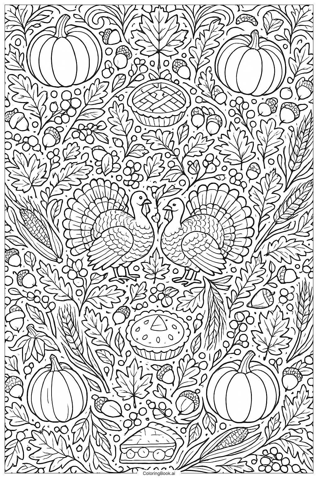 intricate thanksgiving mandala pattern coloring page (free pdf&png