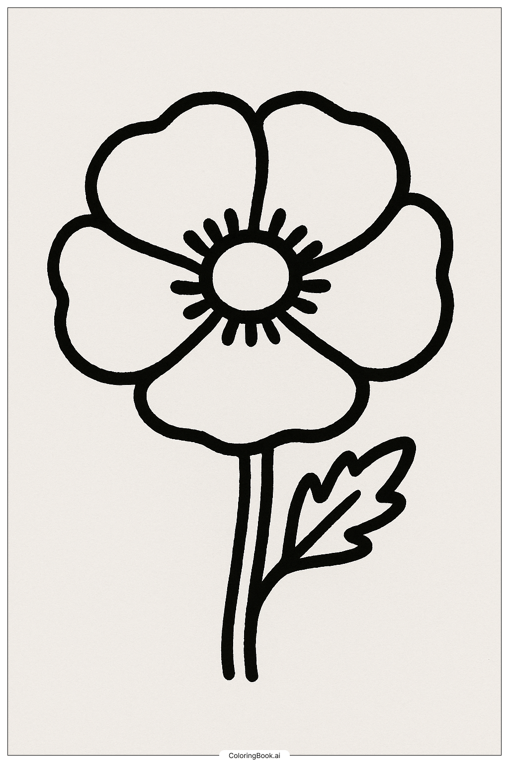  Página para colorir de Uma Única Flor de Papoula Malvada 