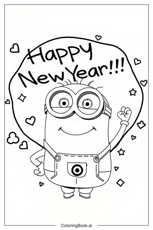  Página para colorear de minions 2025 feliz año nuevo 