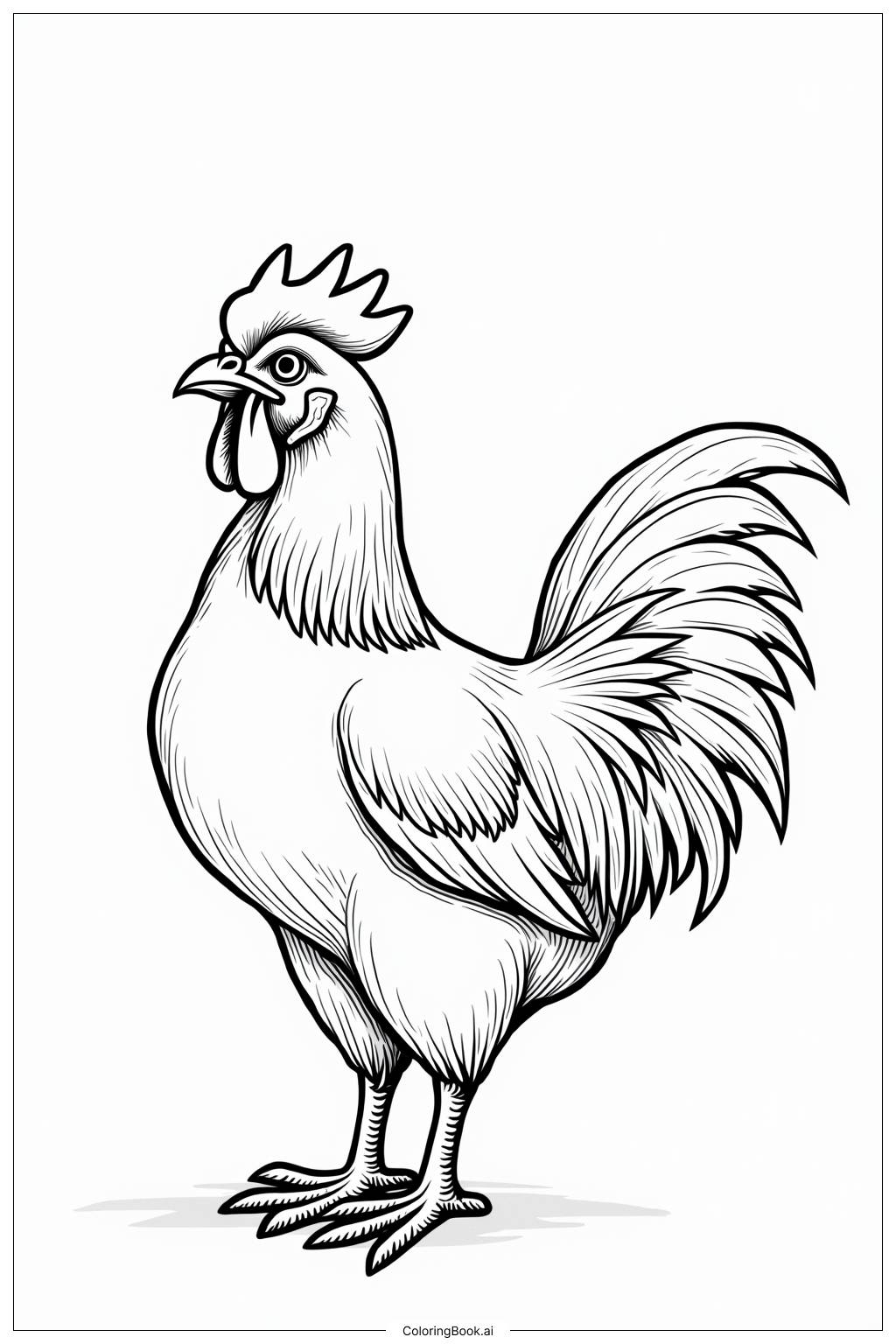  A chicken showing off its feathers at a country market Coloring Page 