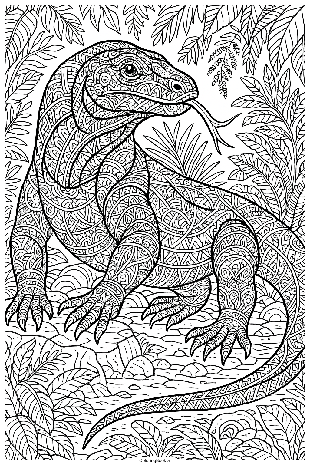 Zentangle Komodowaran Design Ausmalseite