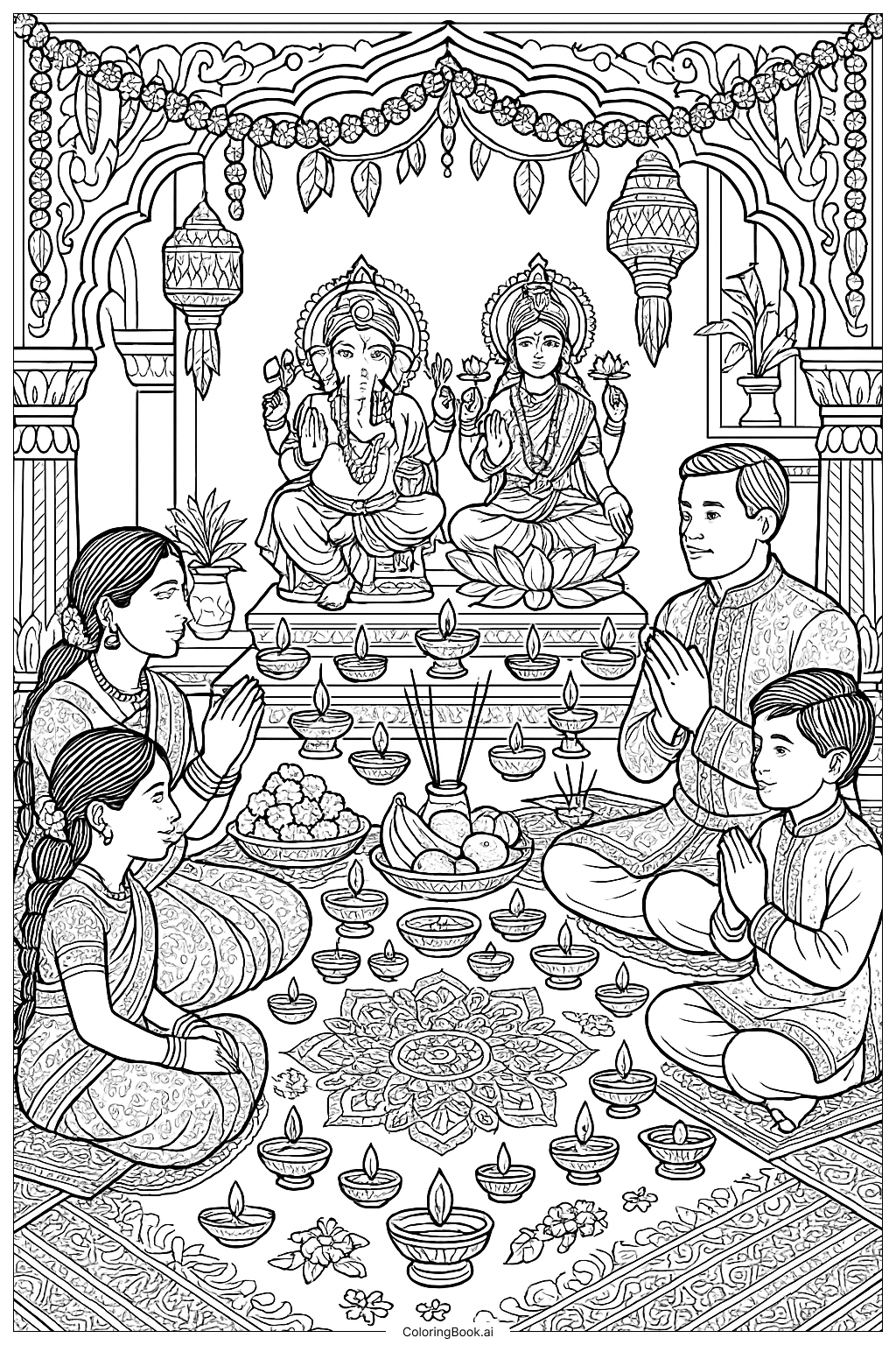 A Detailed Diwali Puja Ceremony Ausmalseite