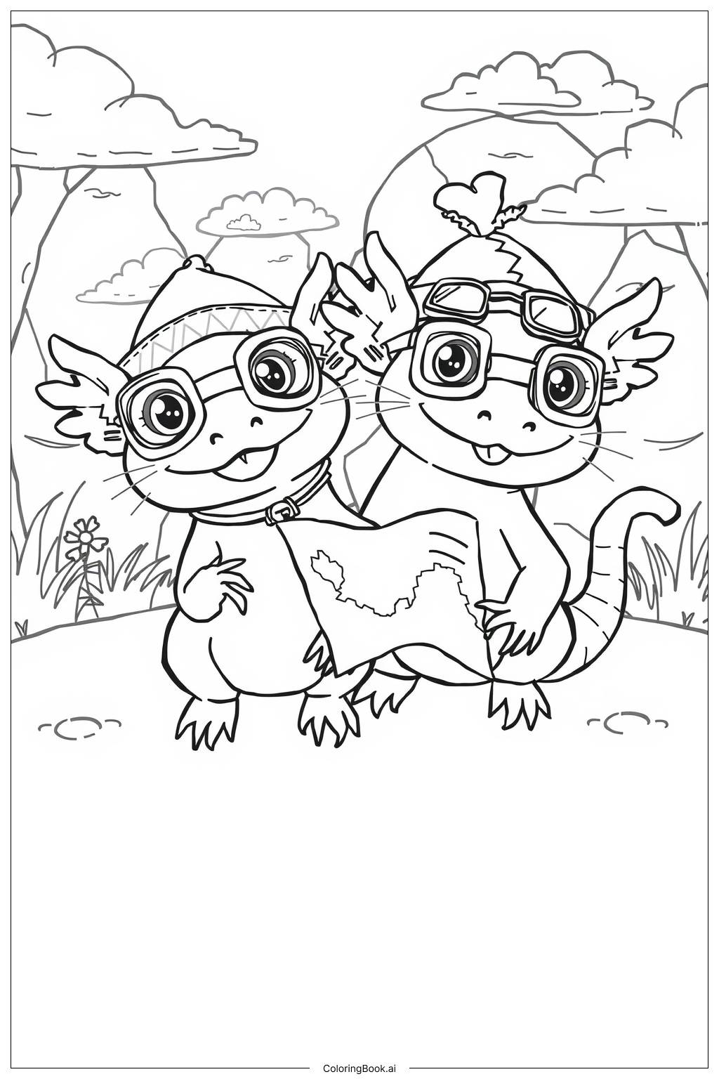  Page de coloriage Explorateur Axolotl Curieux 