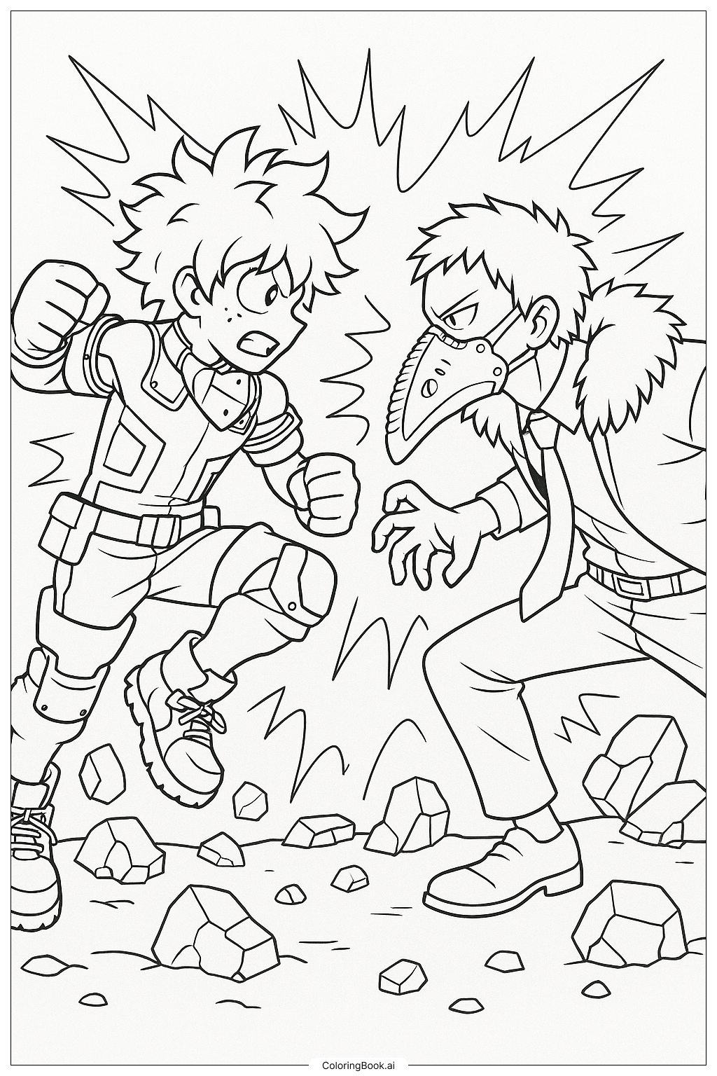  My Hero Academia Deku Vs Overhaul Battle Coloring Page 