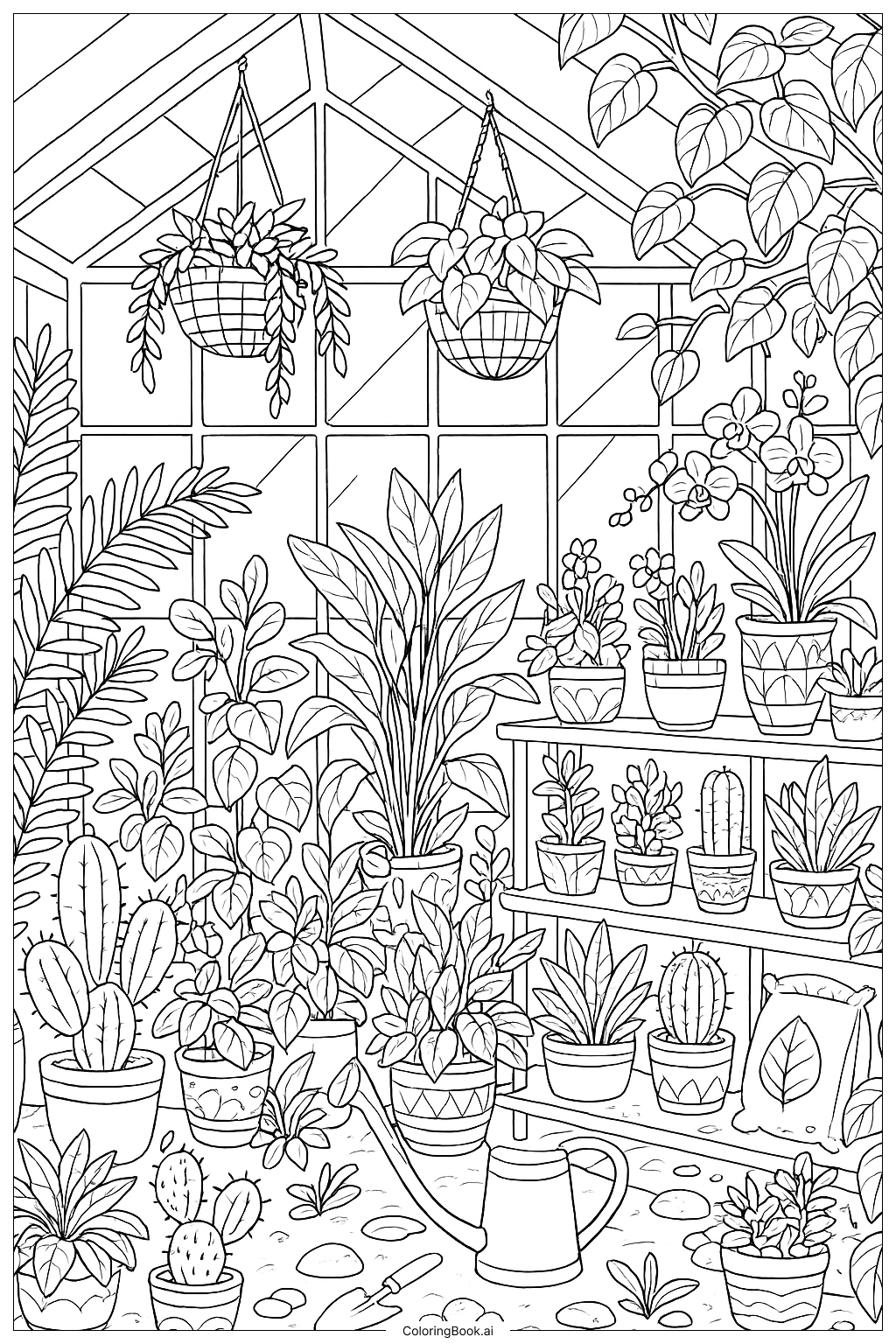  A Cozy Greenhouse Filled With Exotic Plants Coloring Page 