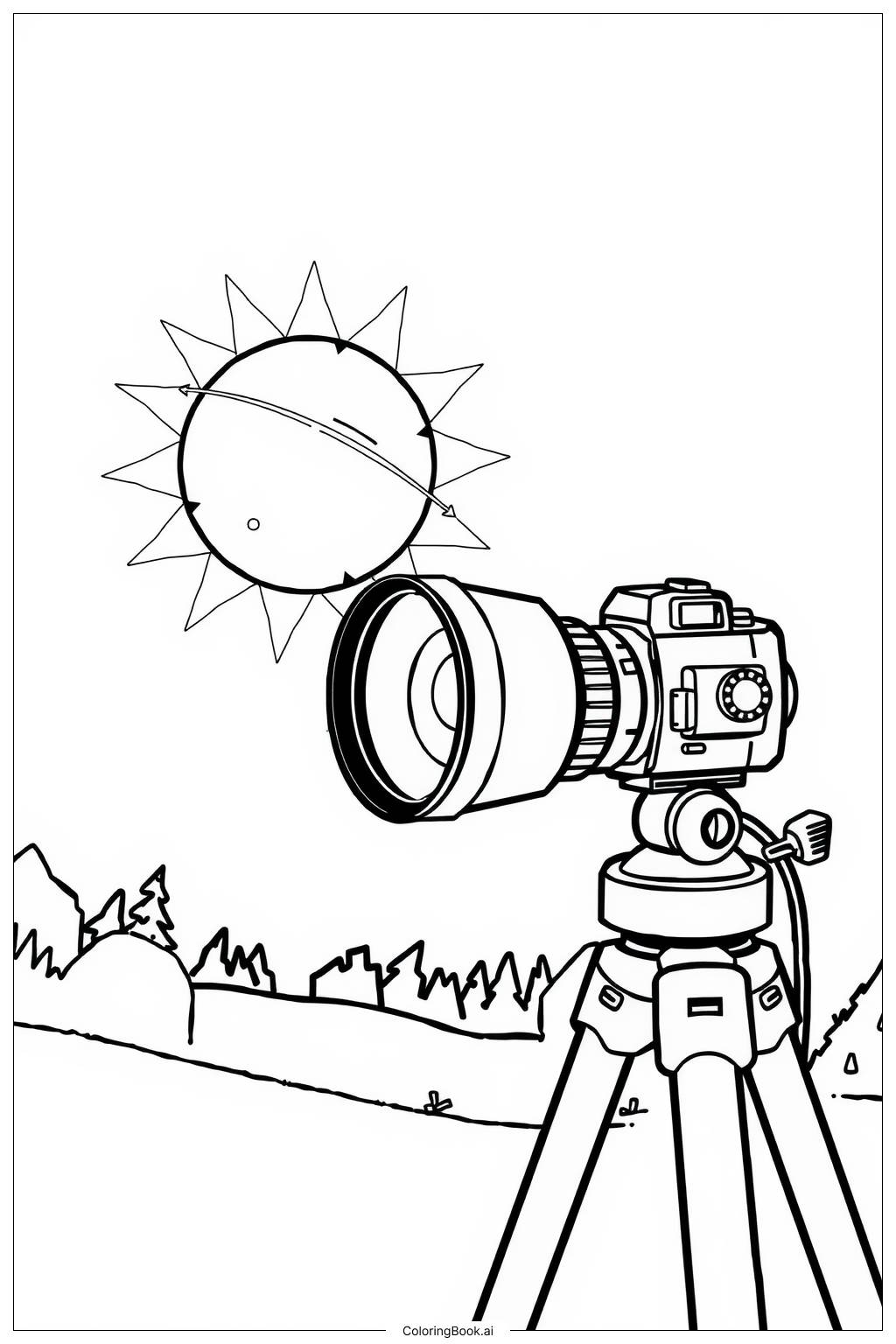  Página para colorir de configuração de fotografia de eclipse solar 