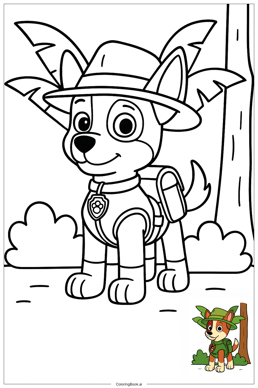  Página para colorir de Paw Patrol Tracker Na Selva 