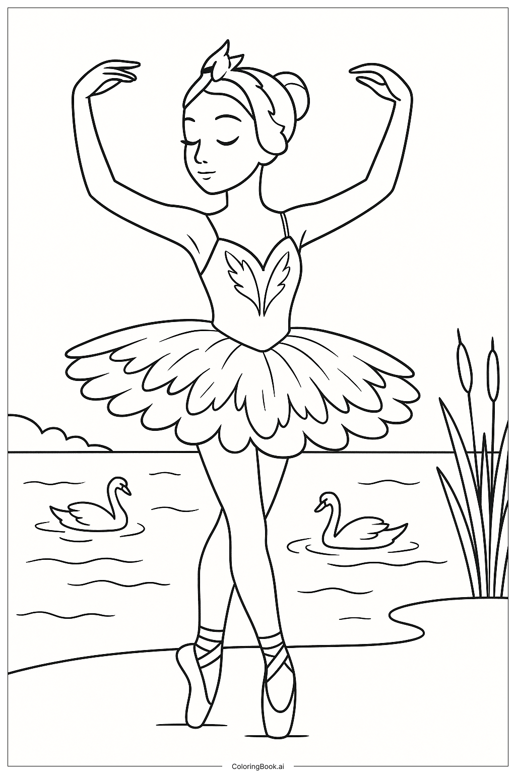  Página para colorear de Swan Lake Ballerina by the Water 