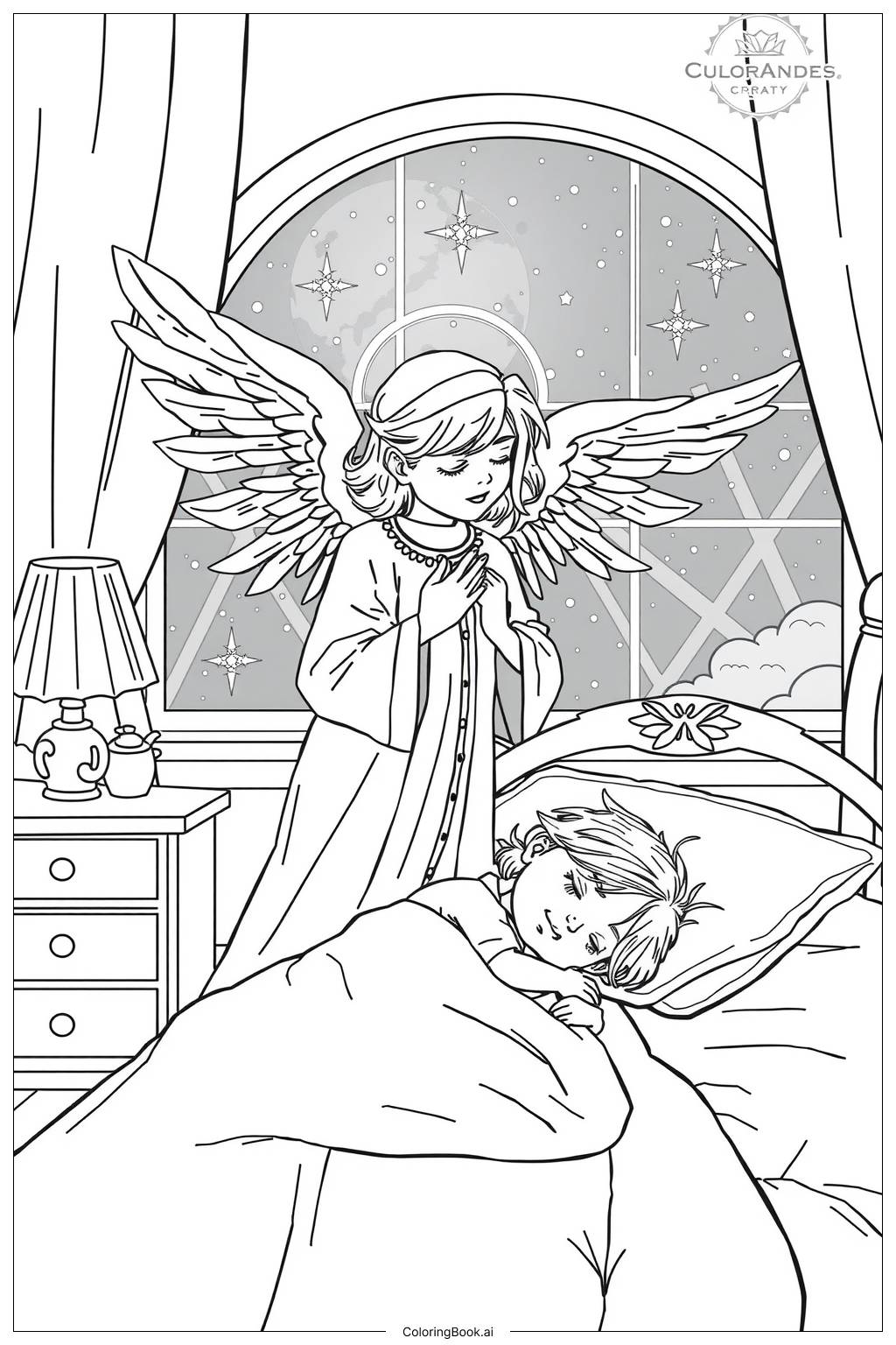  Angel Guarding Child Sleep-2 Coloring Page 