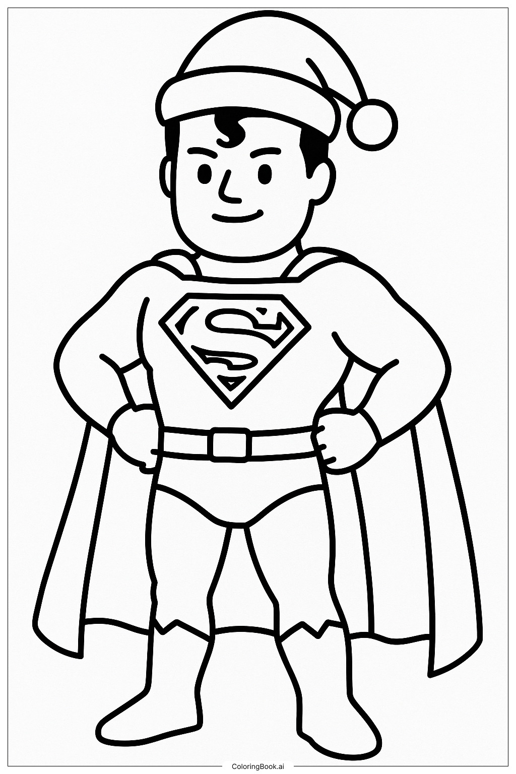  Página para colorear de Superman con un Sombrero de Santa 