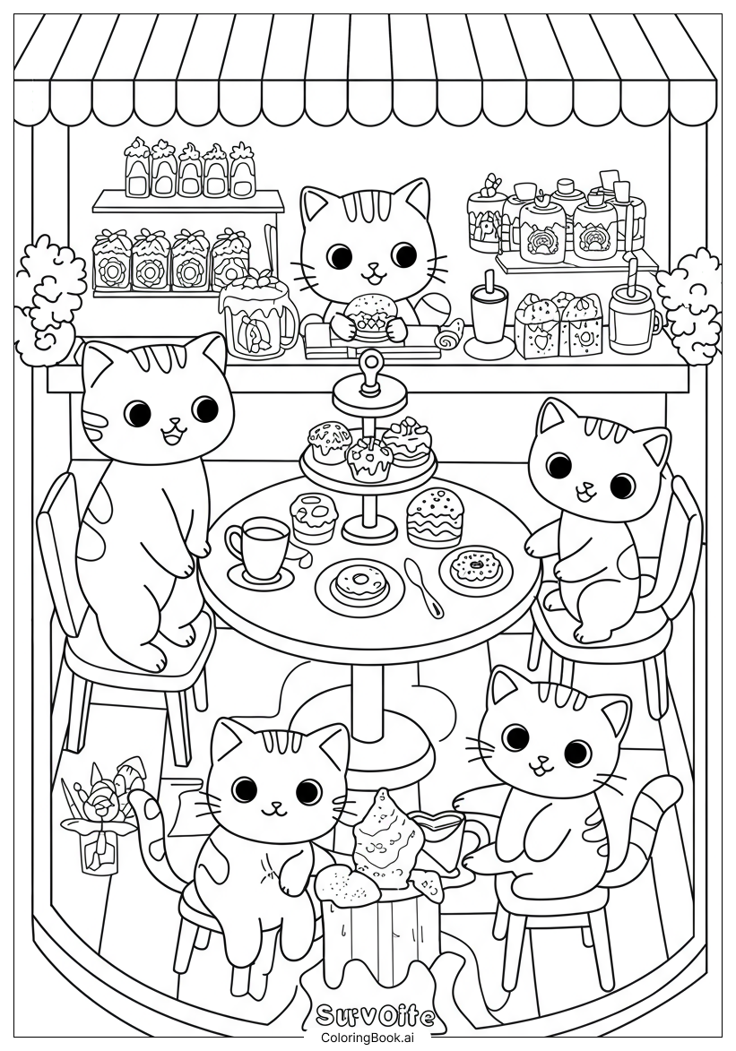  小猫咖啡馆填色页 