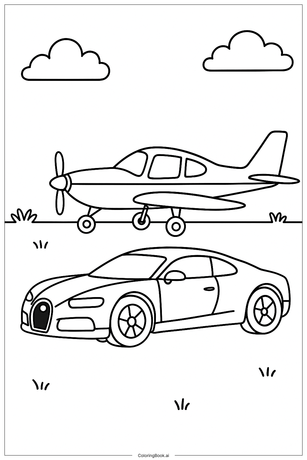  A Bugatti And A Sports Plane Coloring Page 