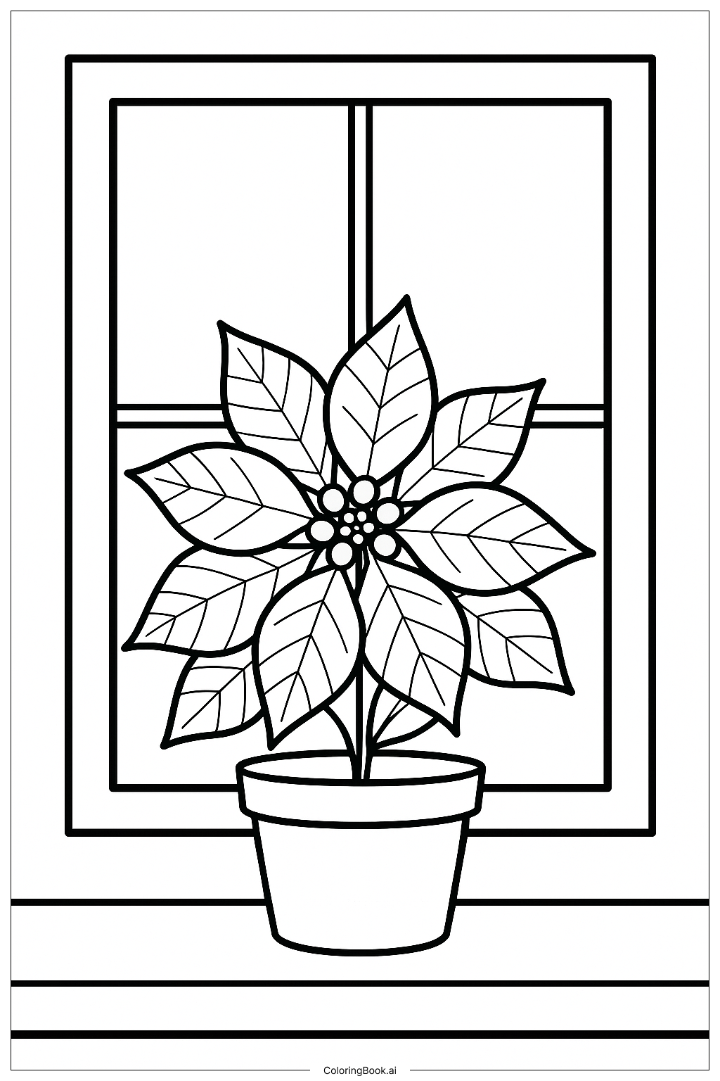 Poinsettia Plant In A Window Coloring Page