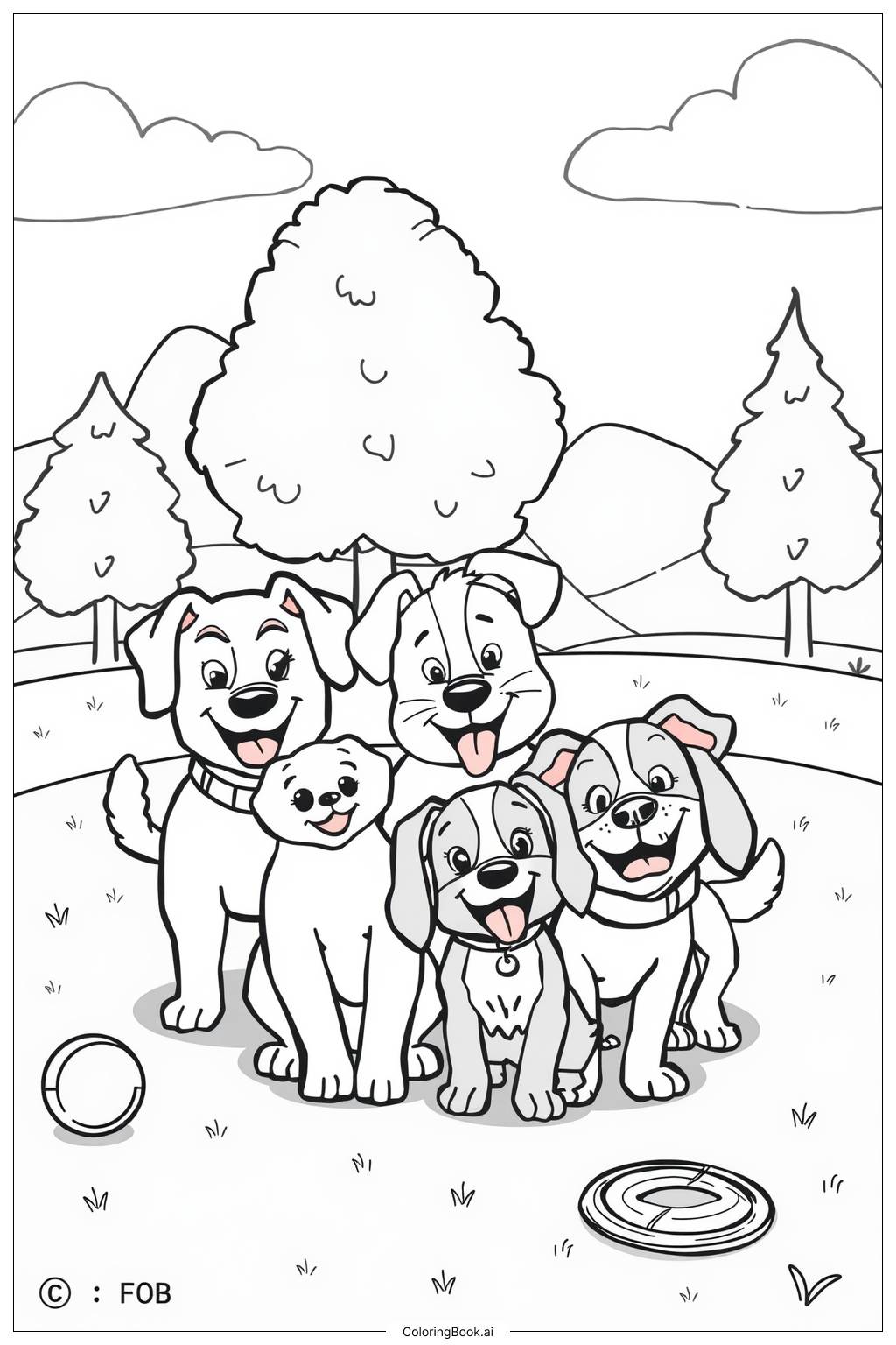  Dog Park Friends Coloring Page 