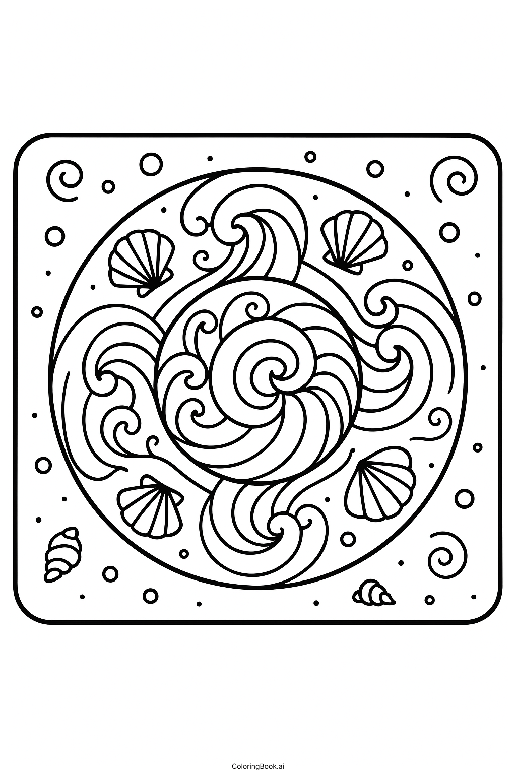  Ocean Waves Themed Mandala Coloring Page 