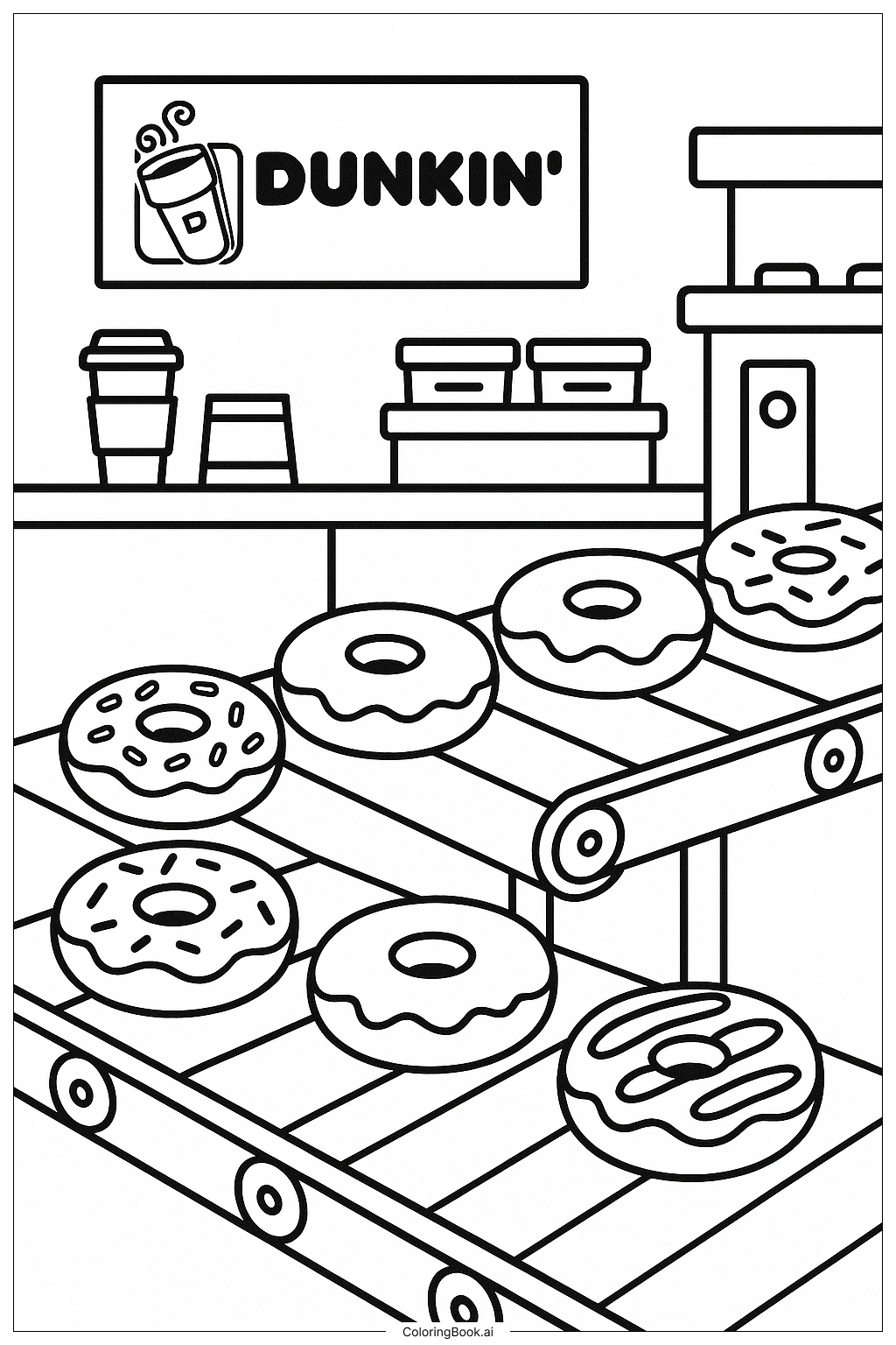  Dunkin Donuts Donuts On Conveyor Belt Coloring Page 