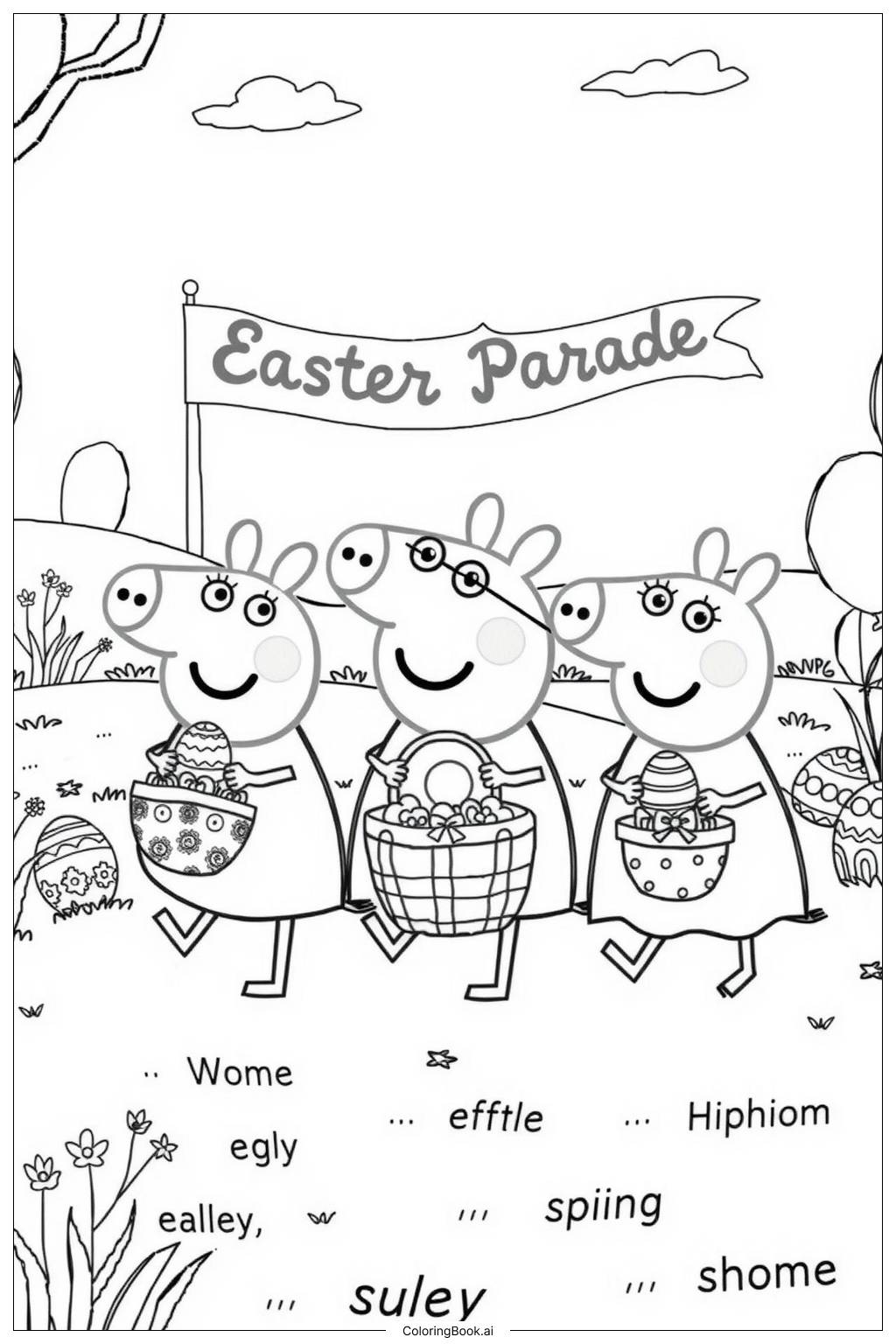  peppa pig easter parade with decorated eggs Coloring Page 