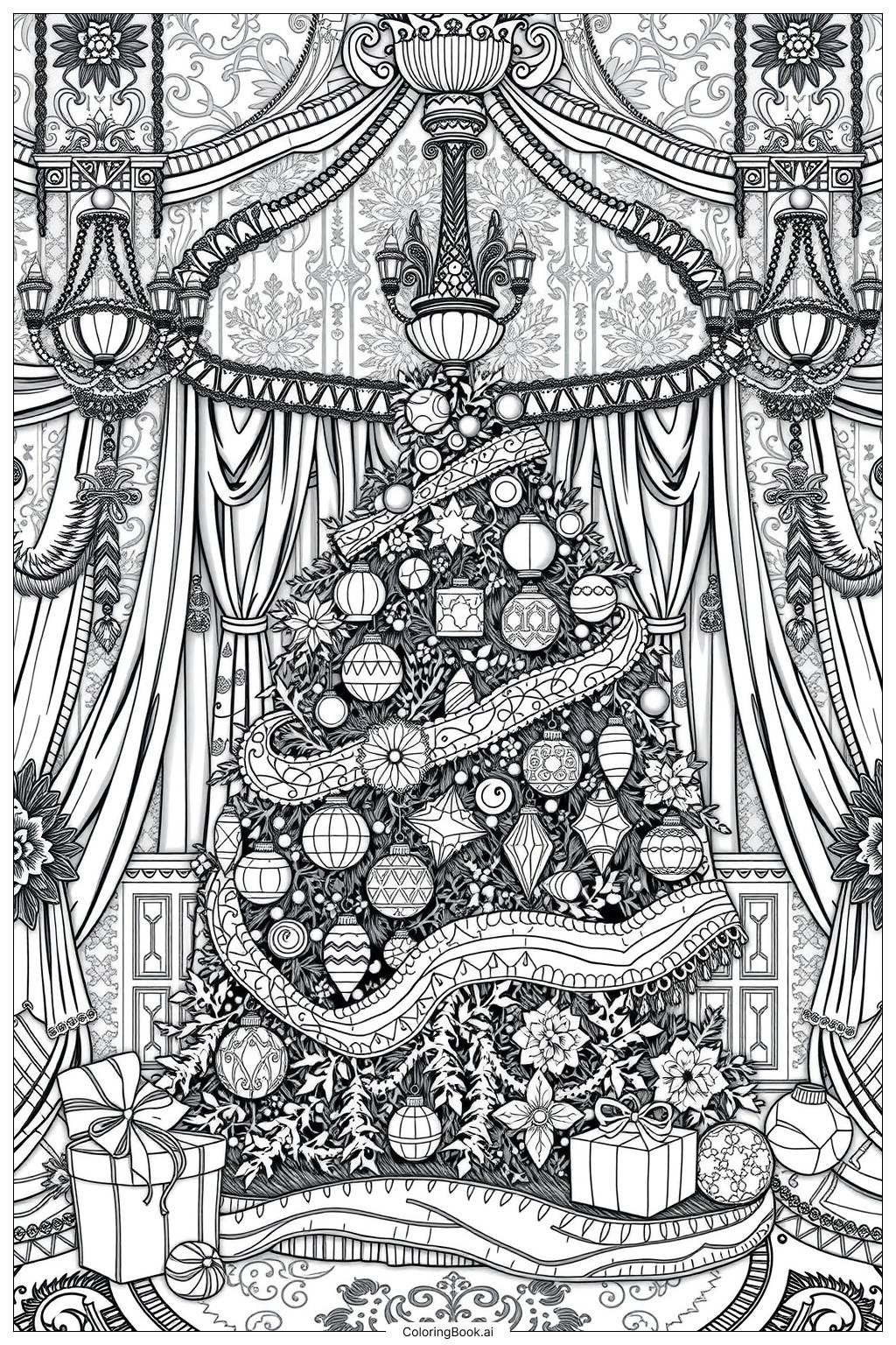  Royal Christmas Tree Palace Coloring Page 