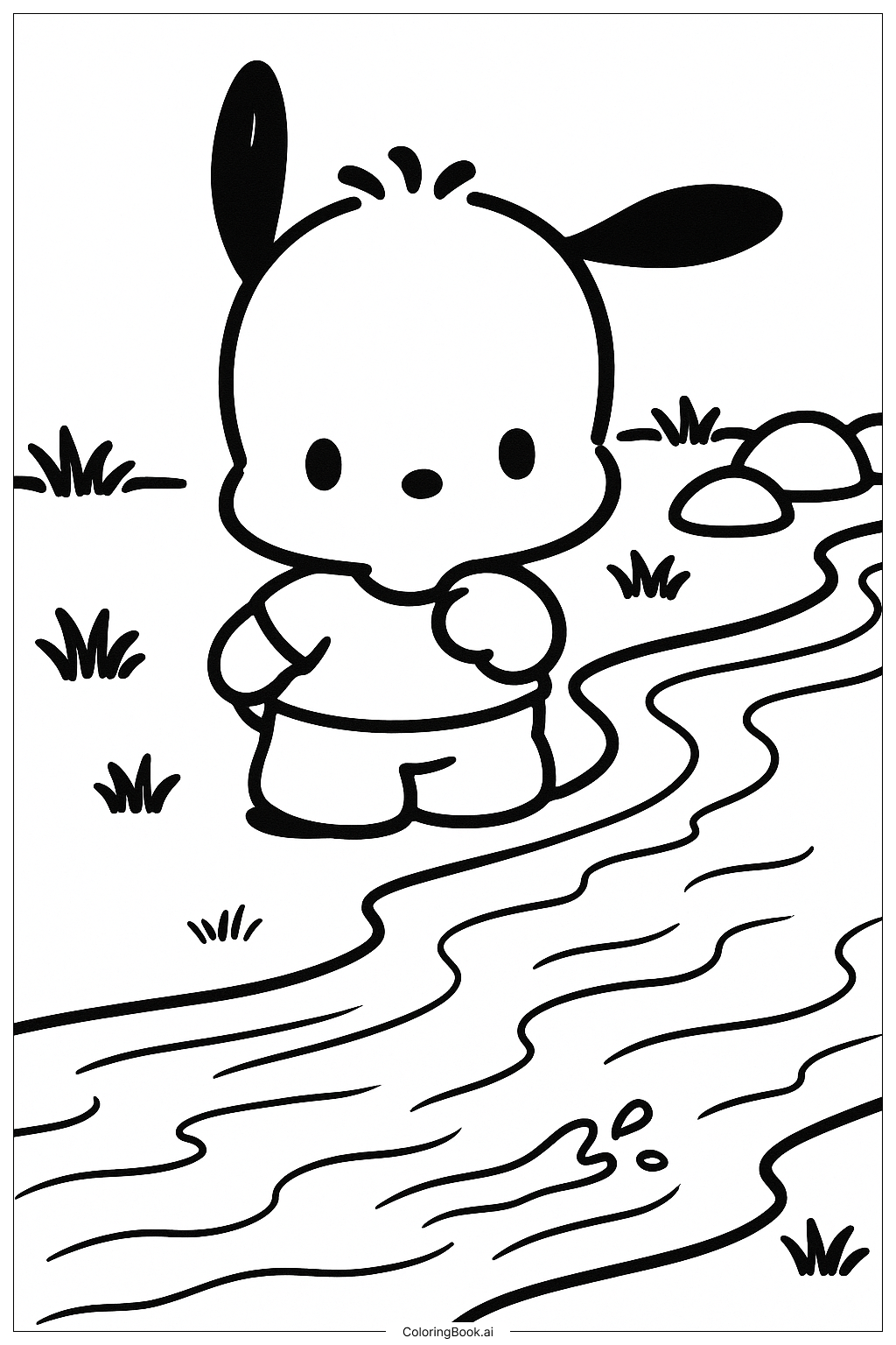 Pochacco与流动的河流填色页