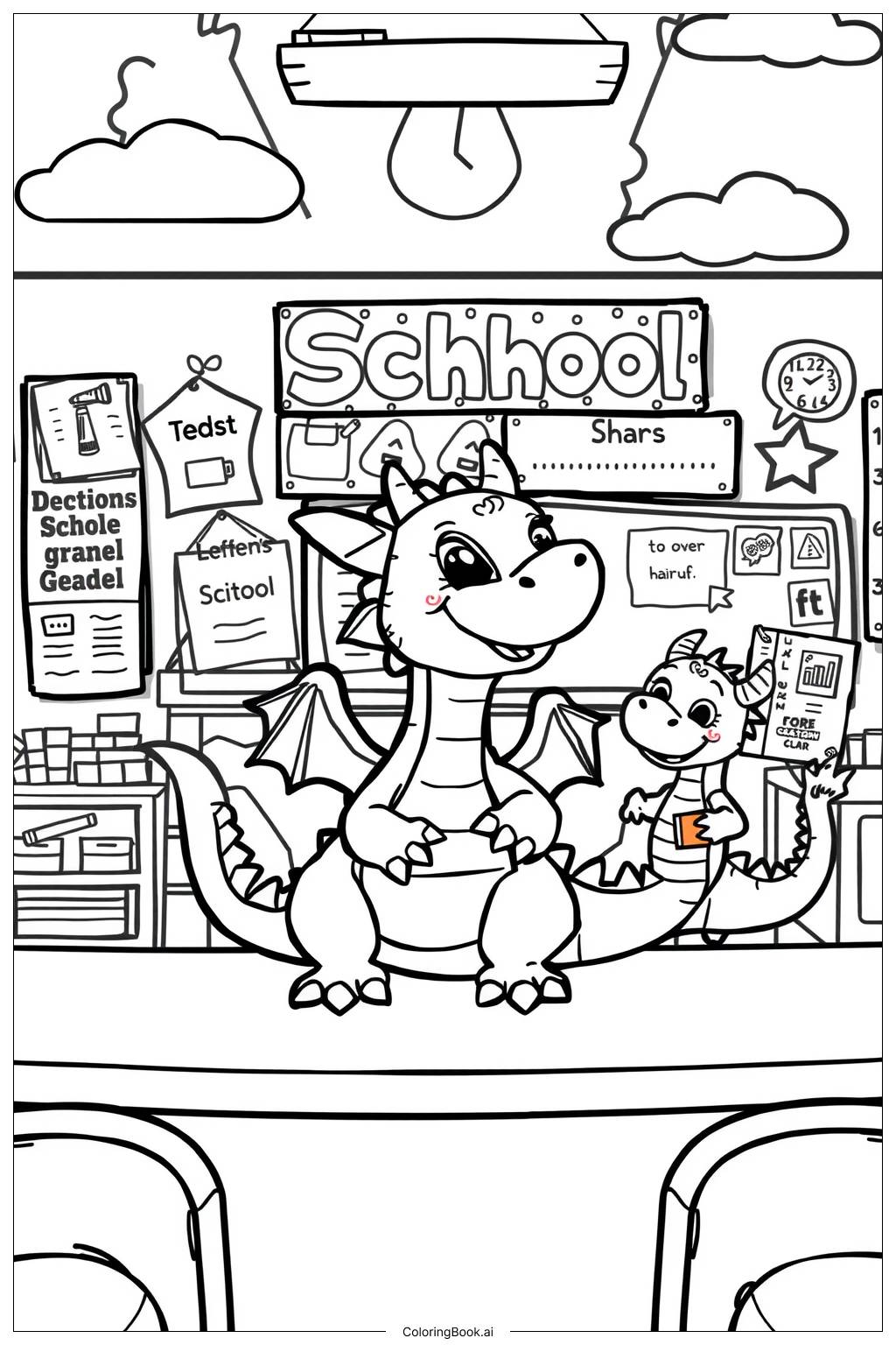  Dragon School Day Coloring Page 