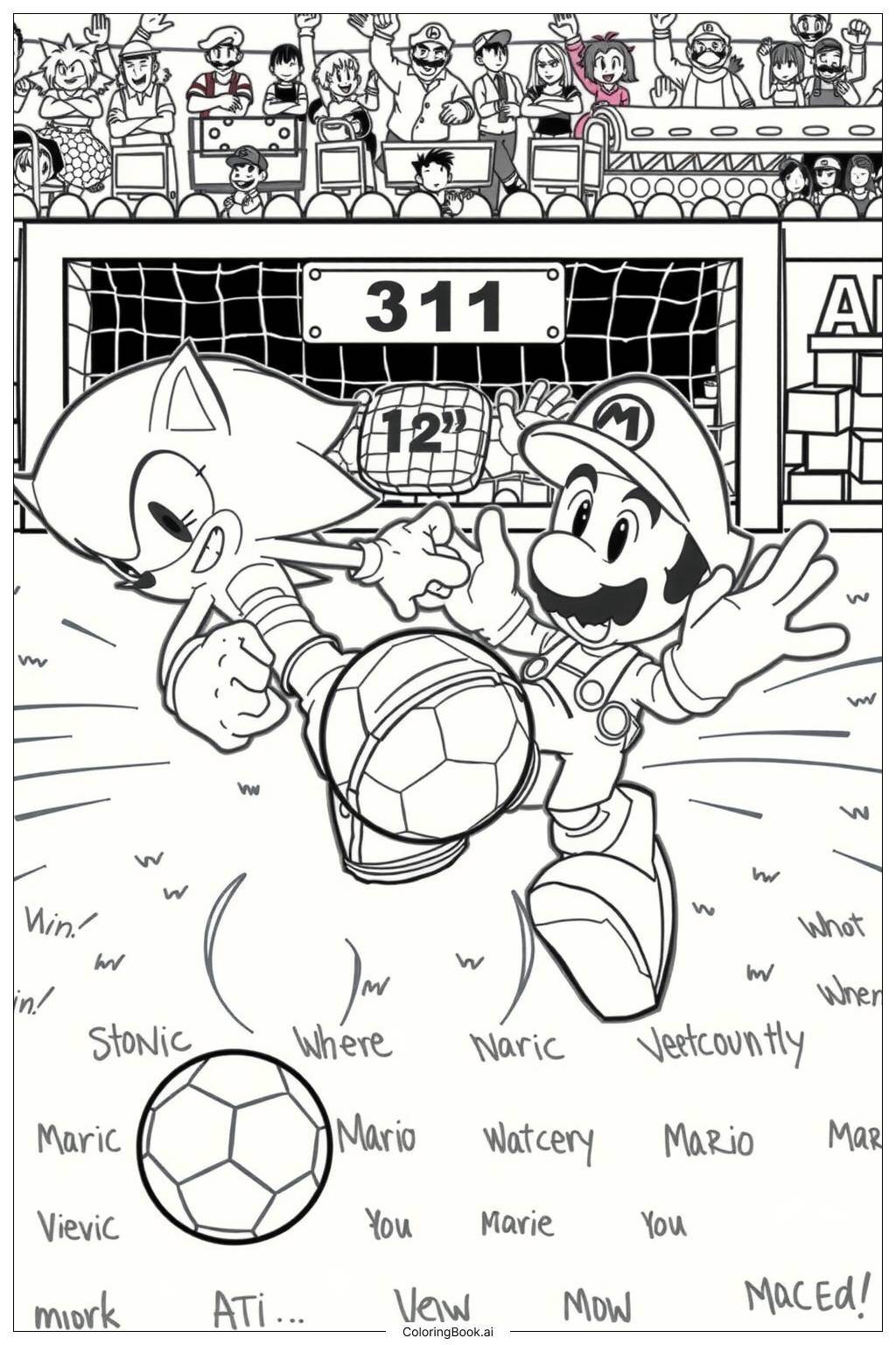  Página para colorir de sonic e mario jogando futebol-2 