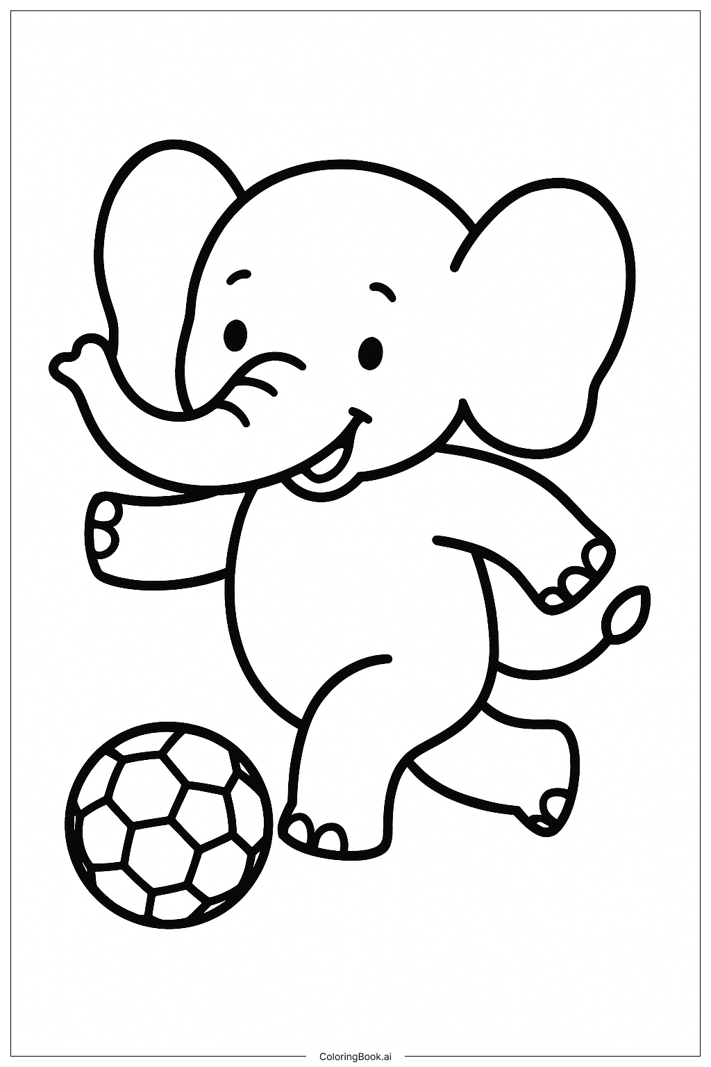  Página para colorir de Elefante Jogando Futebol 