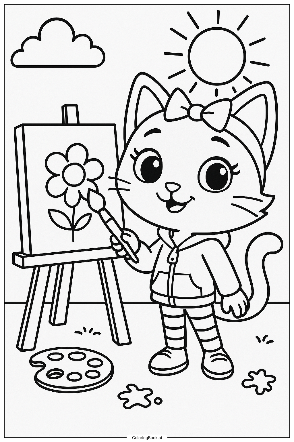  Gabby Cat Painting On An Easel Coloring Page 
