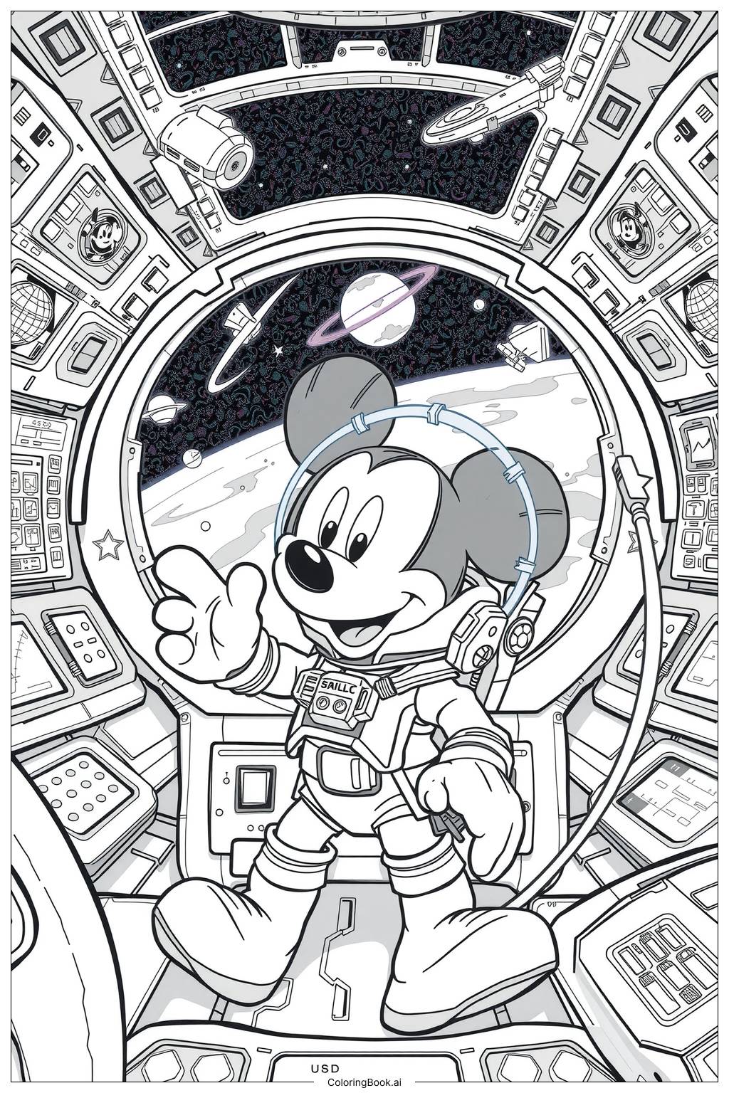  Página para colorear de El viaje espacial del Club Mickey Mouse 