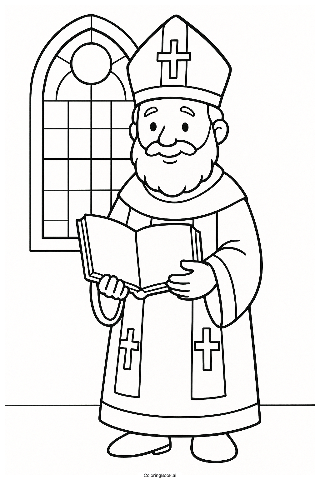 책을 들고 있는 성 니콜라스 색칠공부 페이지