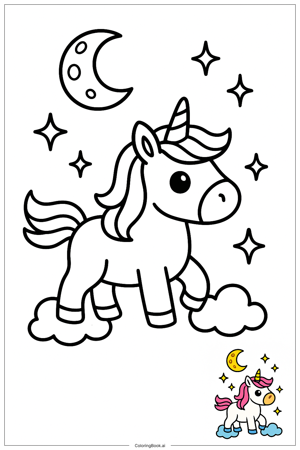  Página para colorir de Tema Galáxia de Unicórnio 