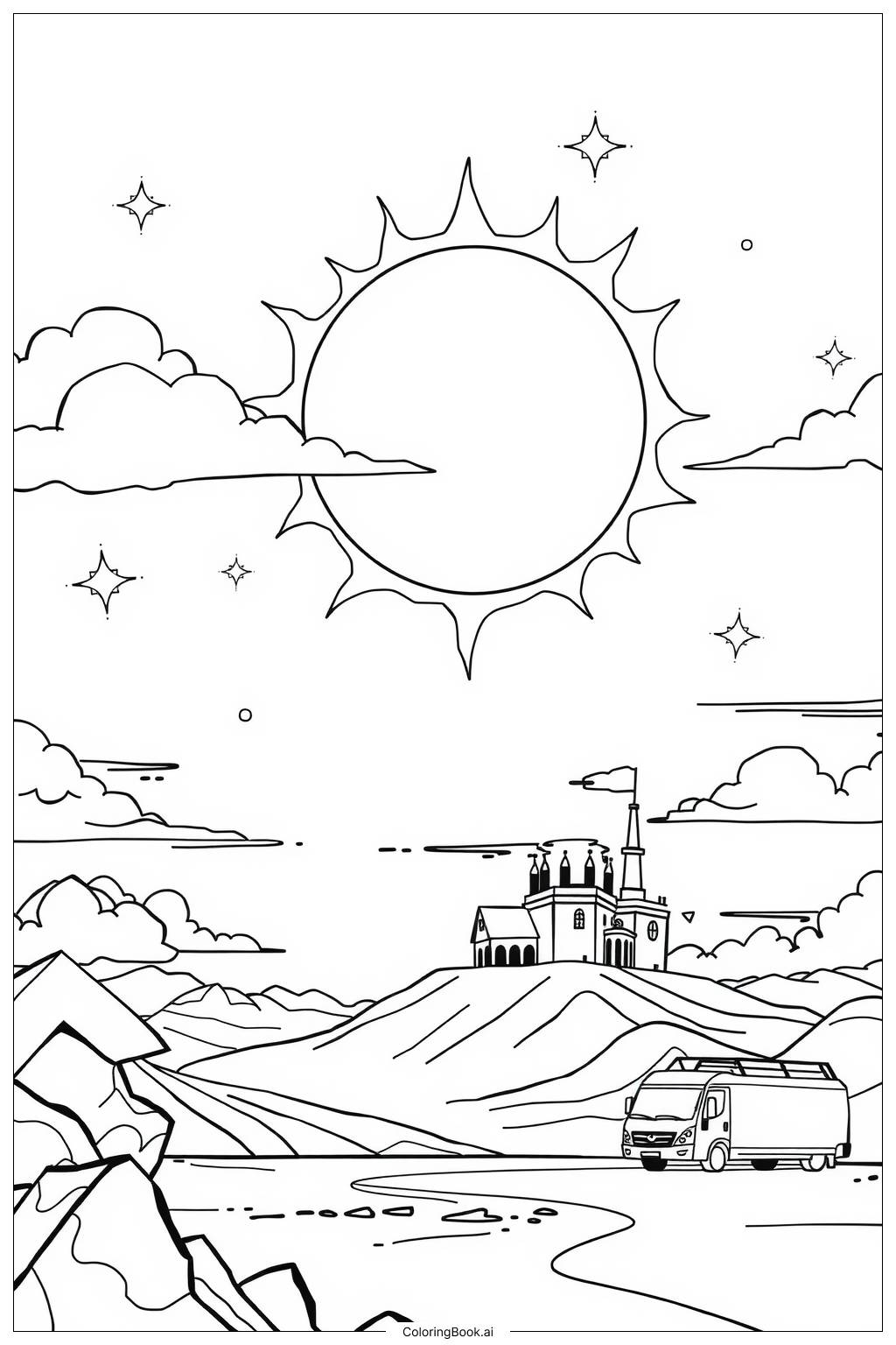  Solar Eclipse Near a Historic Landmark-2 Coloring Page 