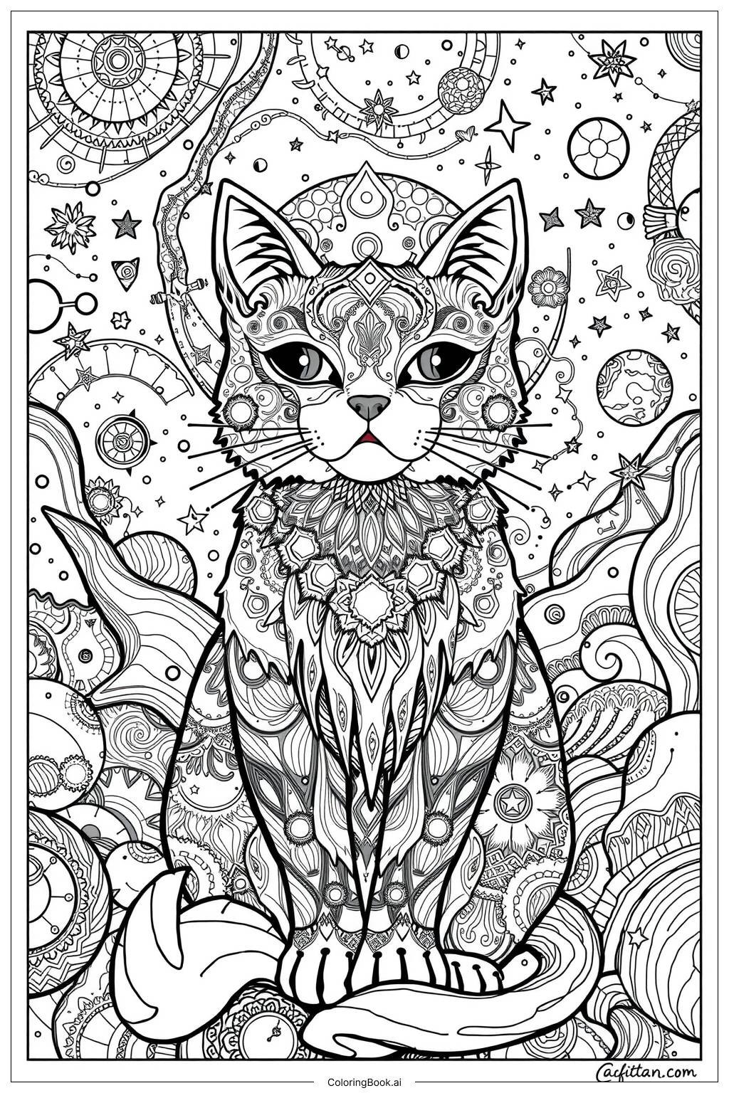  Magical Cat Universe Coloring Page 