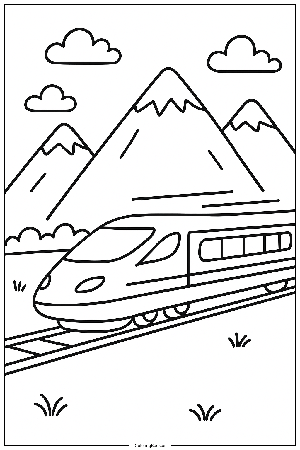  高铁飞驰穿越群山填色页 