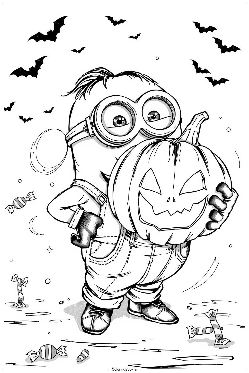  minion holding a pumpkin for halloween Coloring Page 