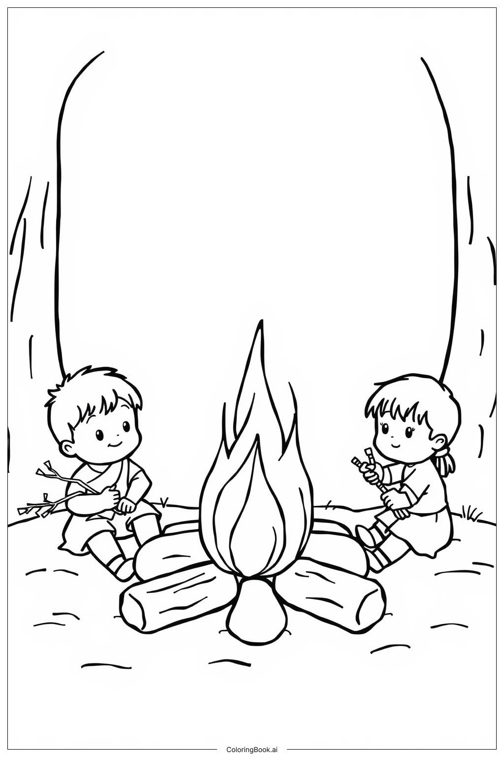 Página para colorear Niños haciendo s'mores en la fogata (Descarga ...