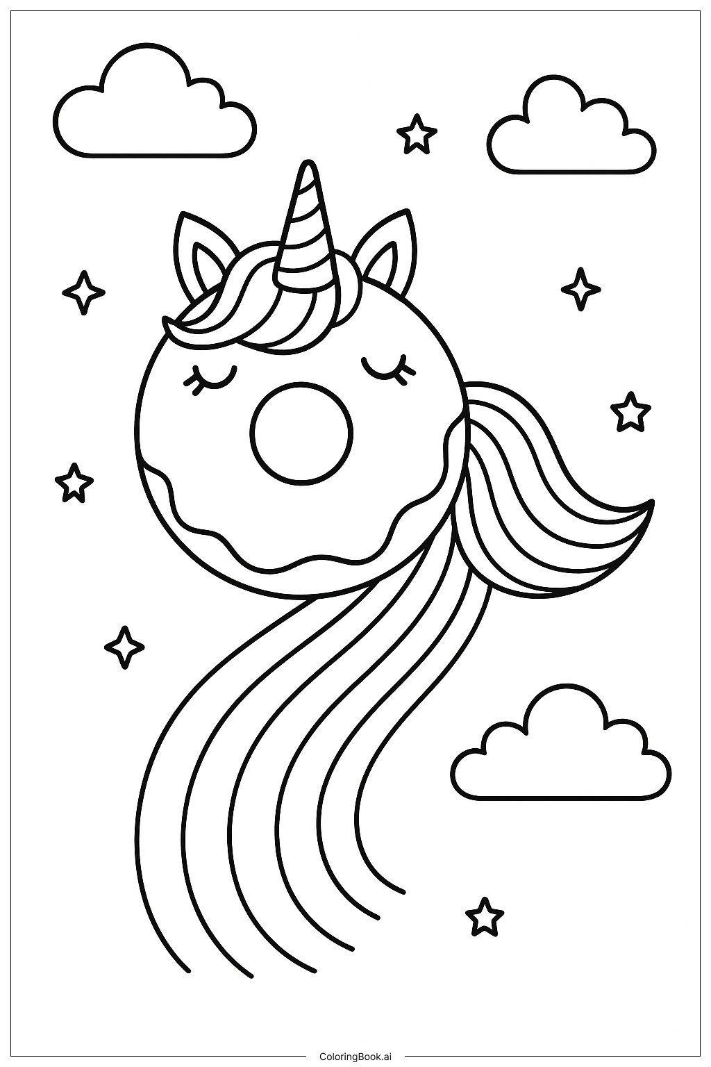  Unicorn Donut With Rainbow Trail Coloring Page 