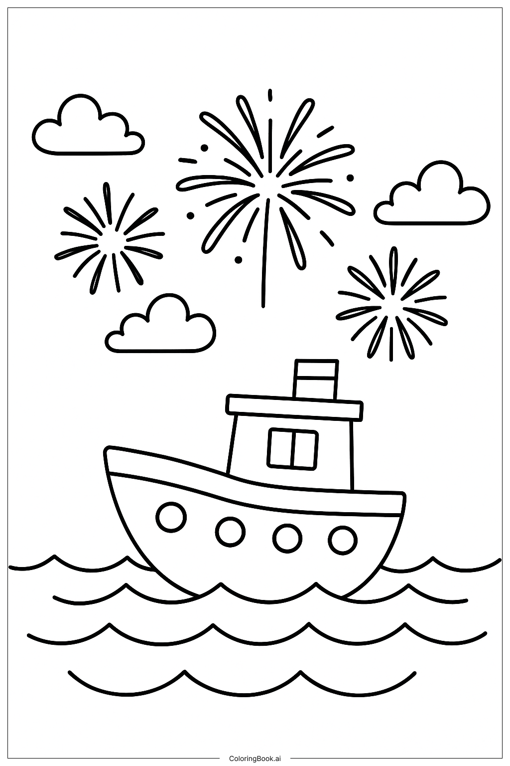 A Ship Watching A Firework Coloring Page