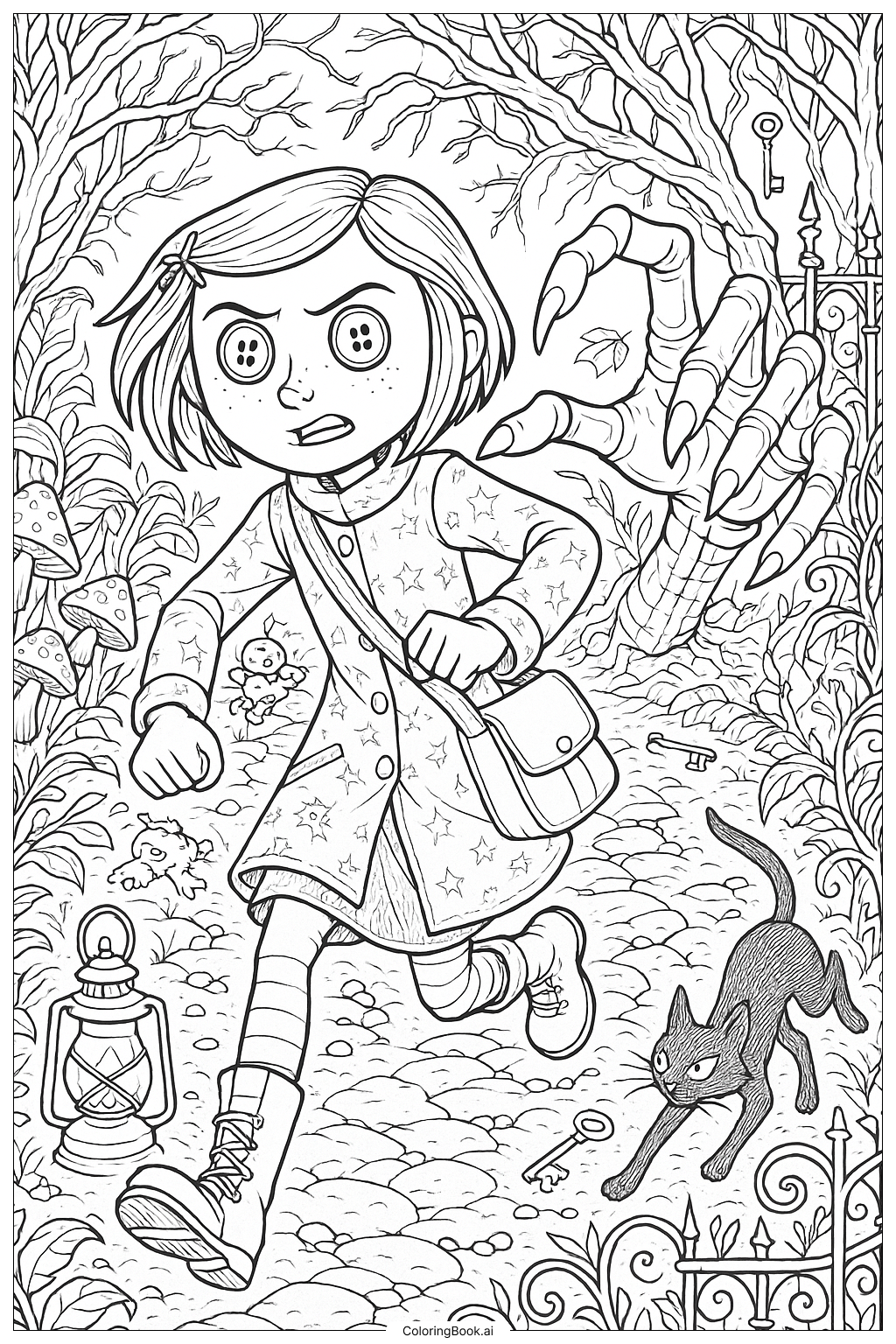  Coraline 與斷掌追逐著色頁 