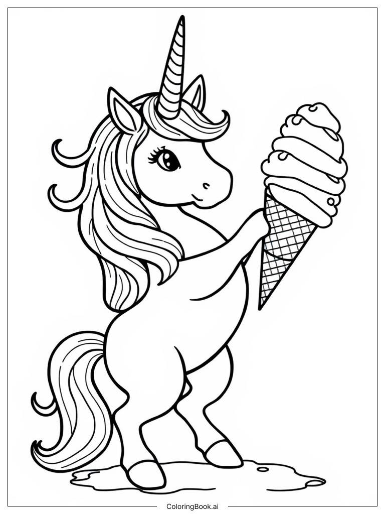  Page de coloriage Licorne Équilibrant un Cornet de Glace 