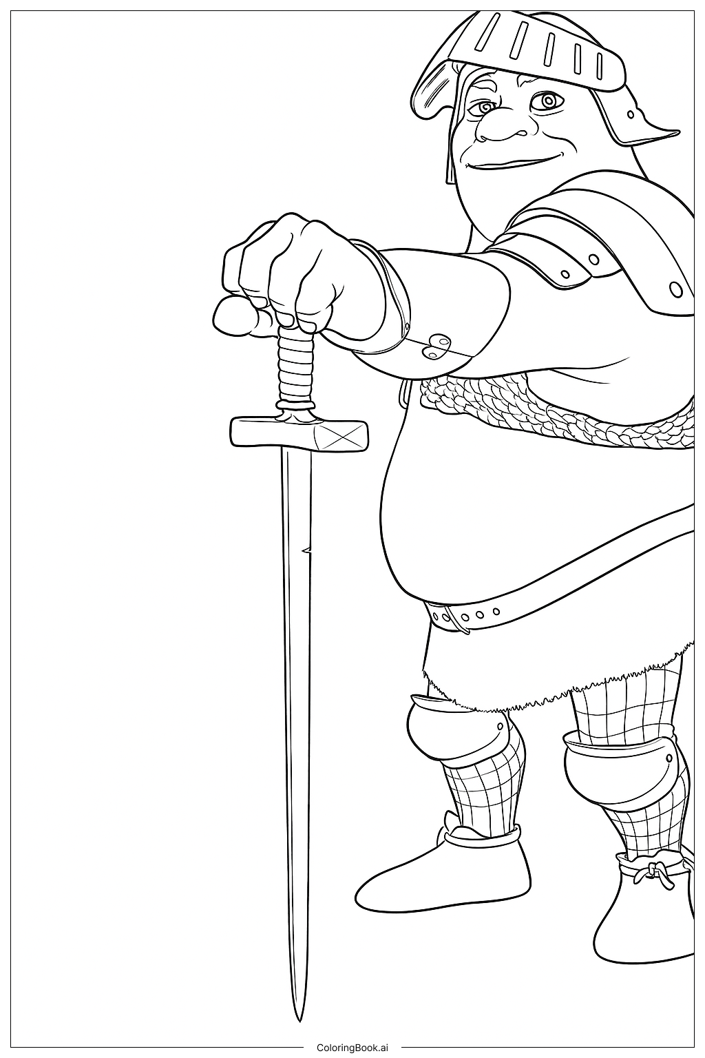 Trang tô màu Shrek Mặc Giáp Hiệp Sĩ Và Cầm Kiếm